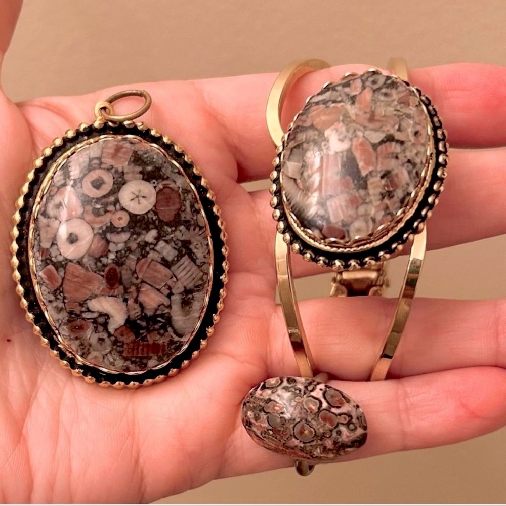 Vintage 3 Piece Natural Agate Artisan Jewelry Set